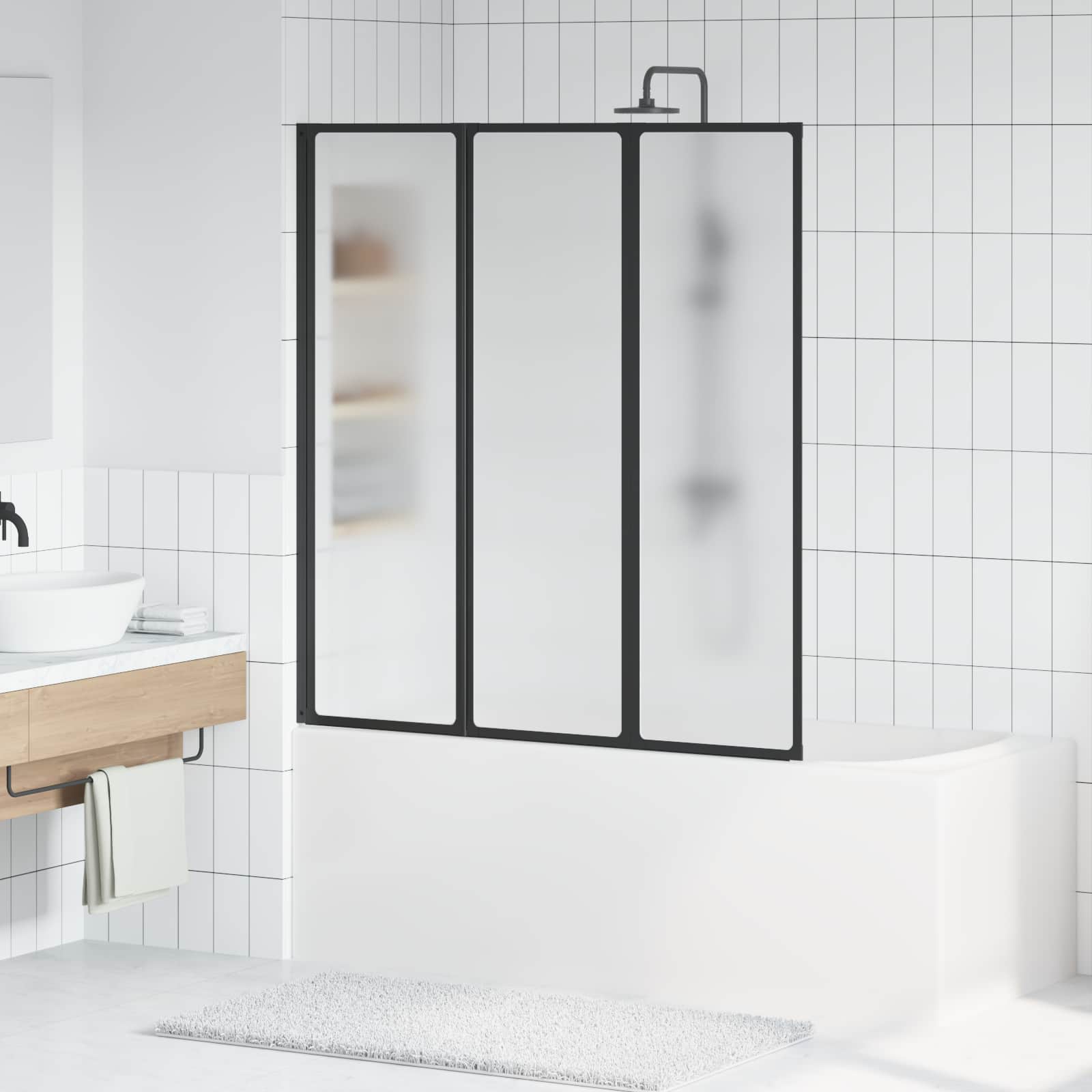 Foldbart bruseforhæng Sort og Fuldfroste 132 x 2 x 140 cm