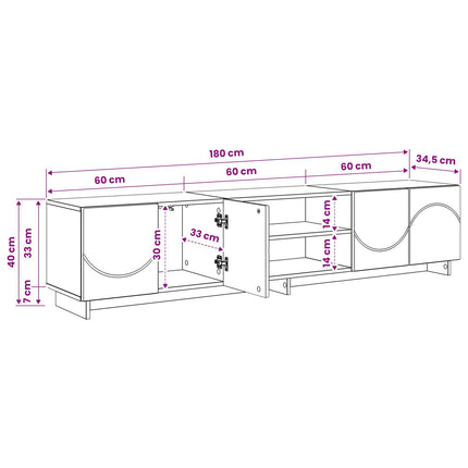 TV-bord 179,5 x 34,5 x 40 cm Sort Konstrueret træ