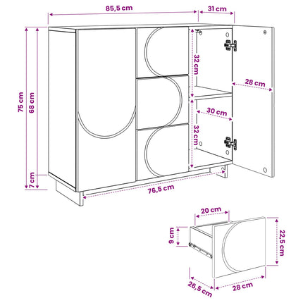 Sideboard Sort 85.5 x 31 x 75 cm Konstrueret træ