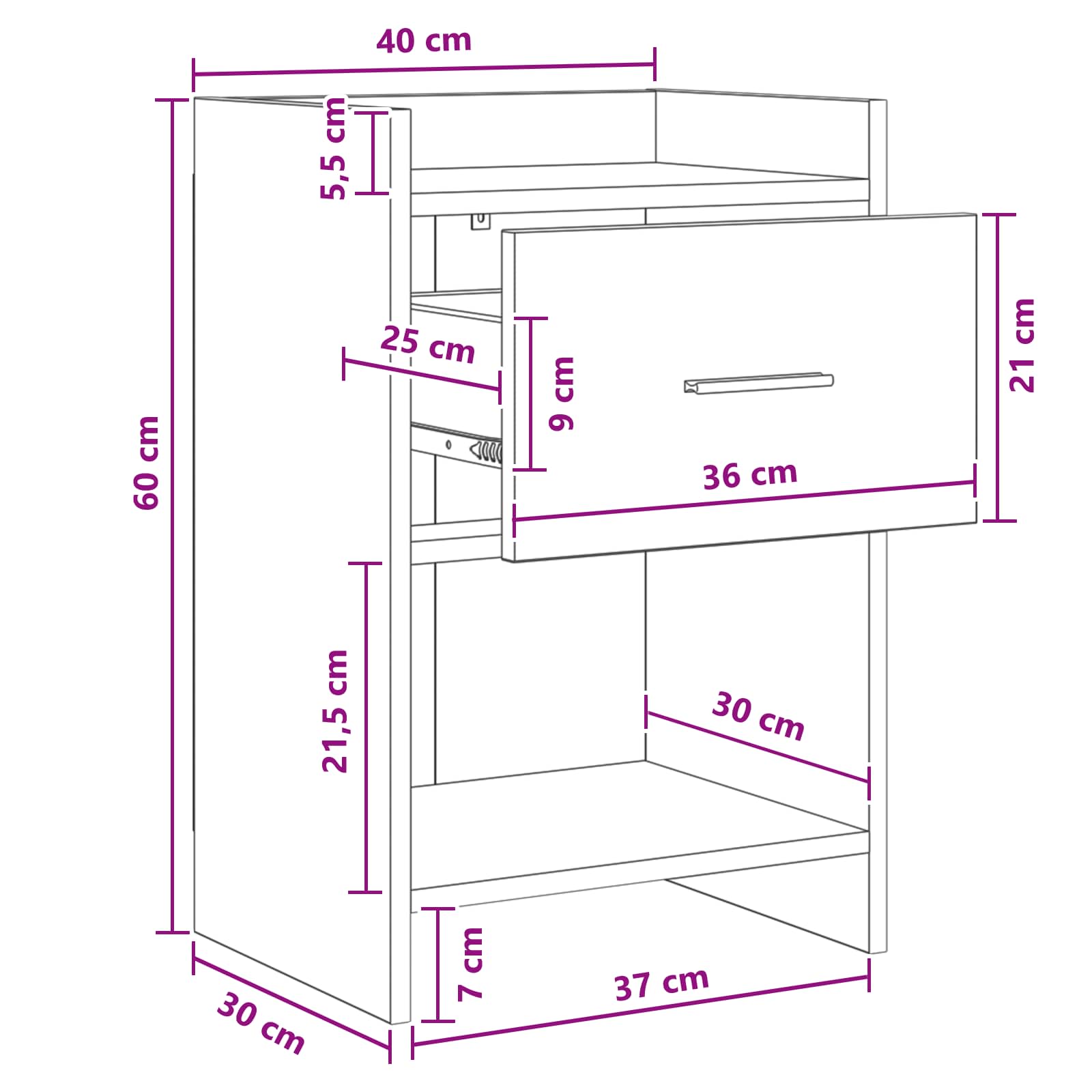 Sengeborde 2 pcs Hvid 40 x 36 x 60 cm Konstrueret træ