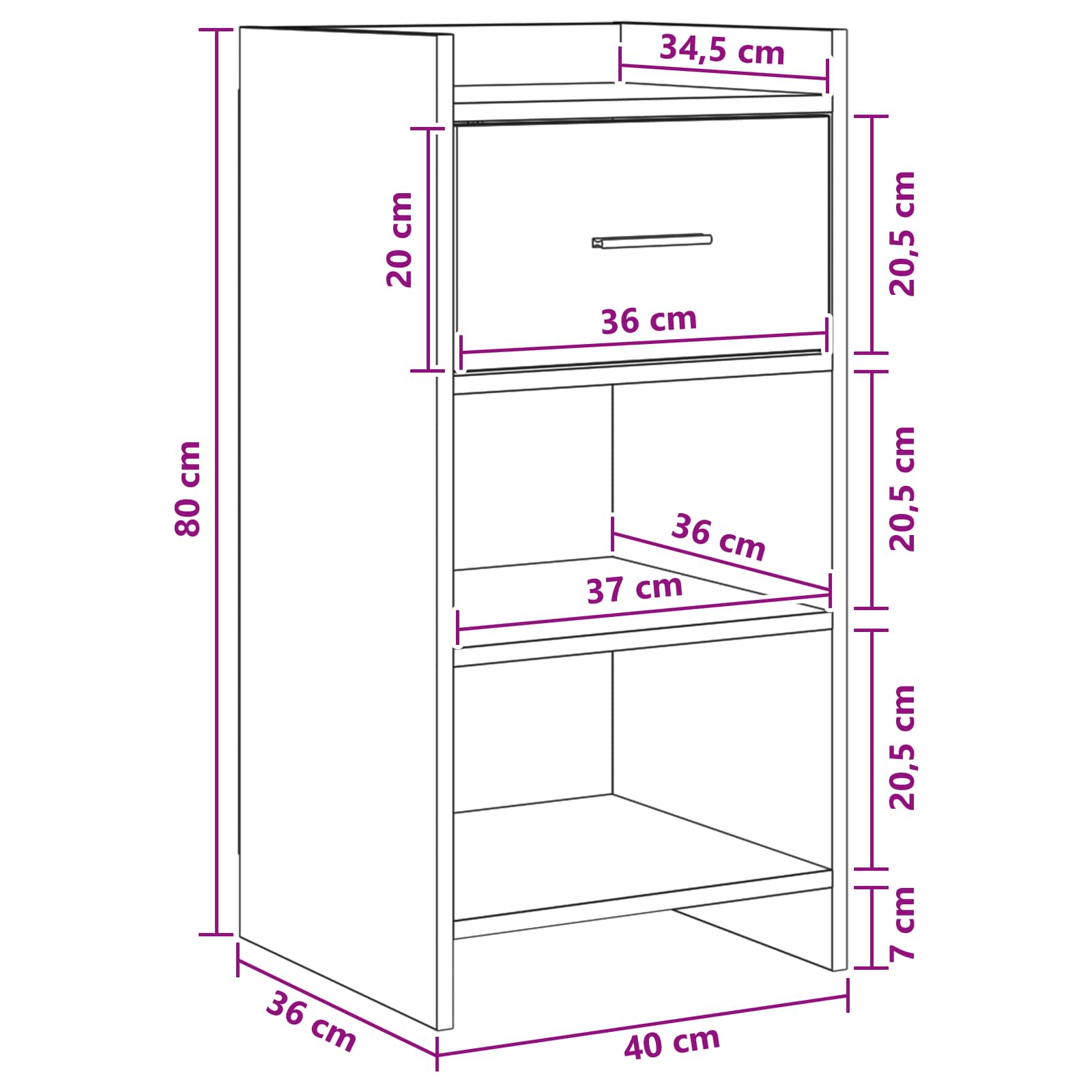 Sideboard Sonoma-eg 40 x 36 x 80 cm Konstrueret træ