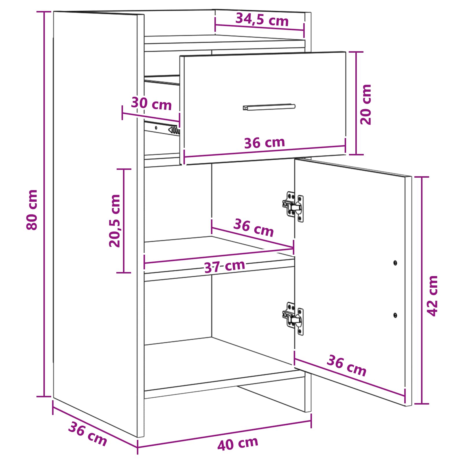 Sideboard Sonoma-eg 40 x 36 x 80 cm Konstrueret træ