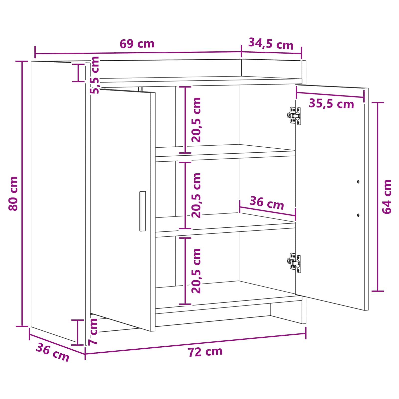 Sideboard Betongrå 72 x 36 x 80 cm Konstrueret træ