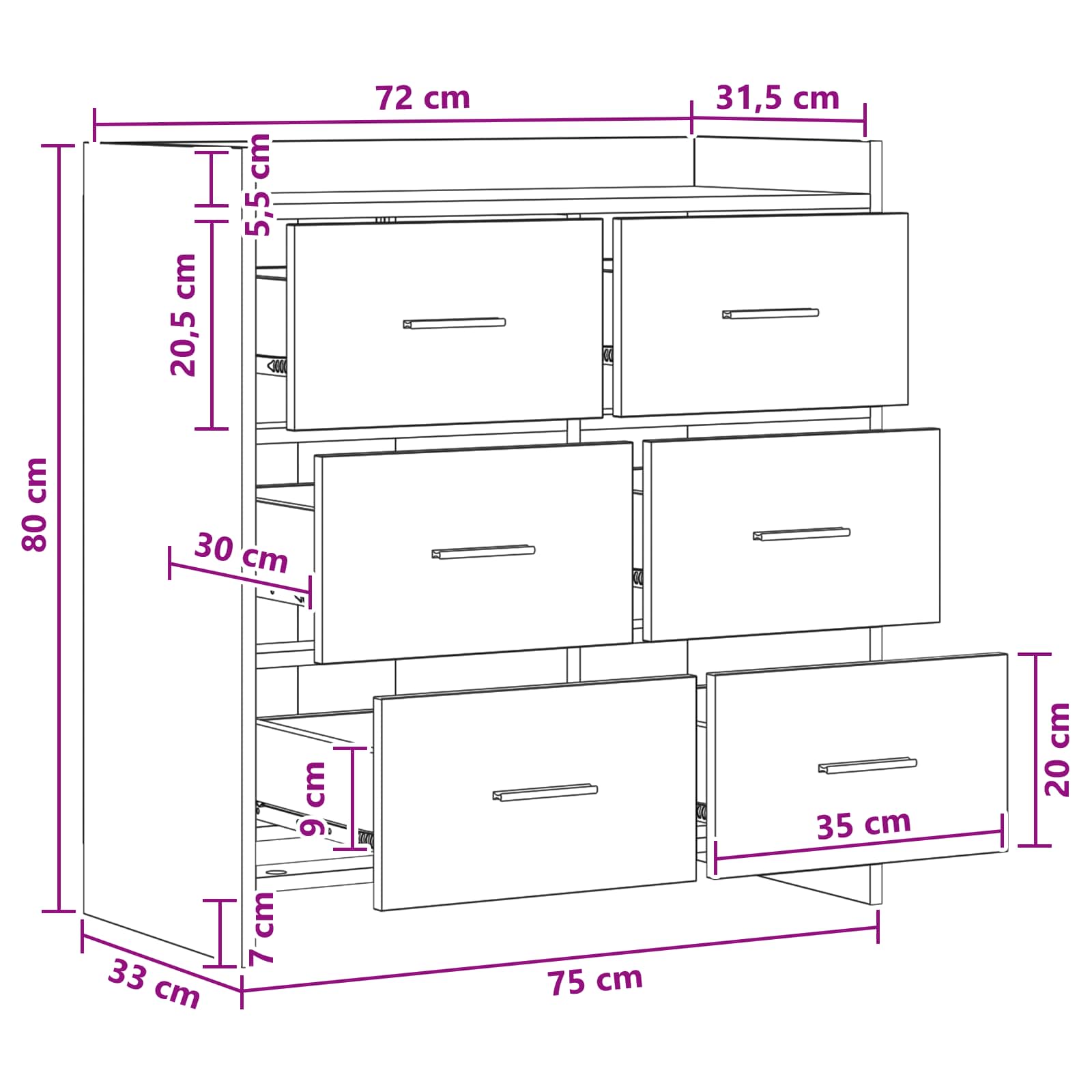 Sideboard Sort eg 75 x 33 x 80 cm Konstrueret træ