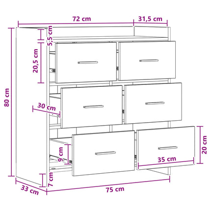 Sideboard Grå Sonoma 75 x 33 x 80 cm Konstrueret træ