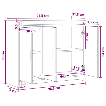 Sideboard Hvid 98,5 x 33 x 80 cm Konstrueret træ