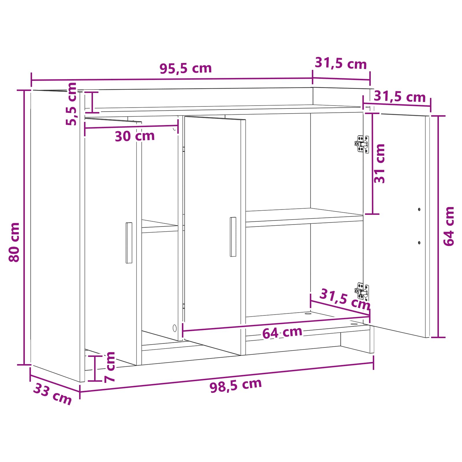 Sideboard Sonoma-eg 98,5 x 33 x 80 cm Konstrueret træ
