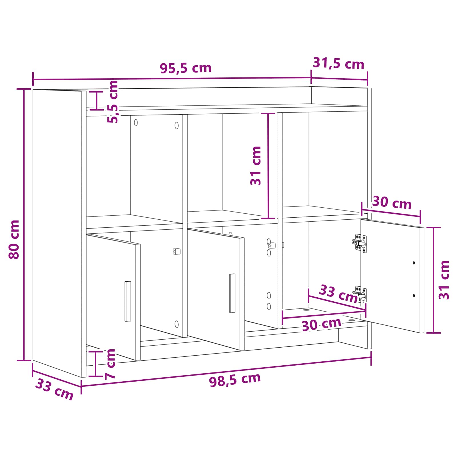 Sideboard Gammelt træ 98,5 x 33 x 80 cm Konstrueret træ