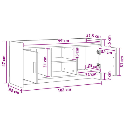 TV-skab 102 x 33 x 47 cm Betongrå Konstrueret træ