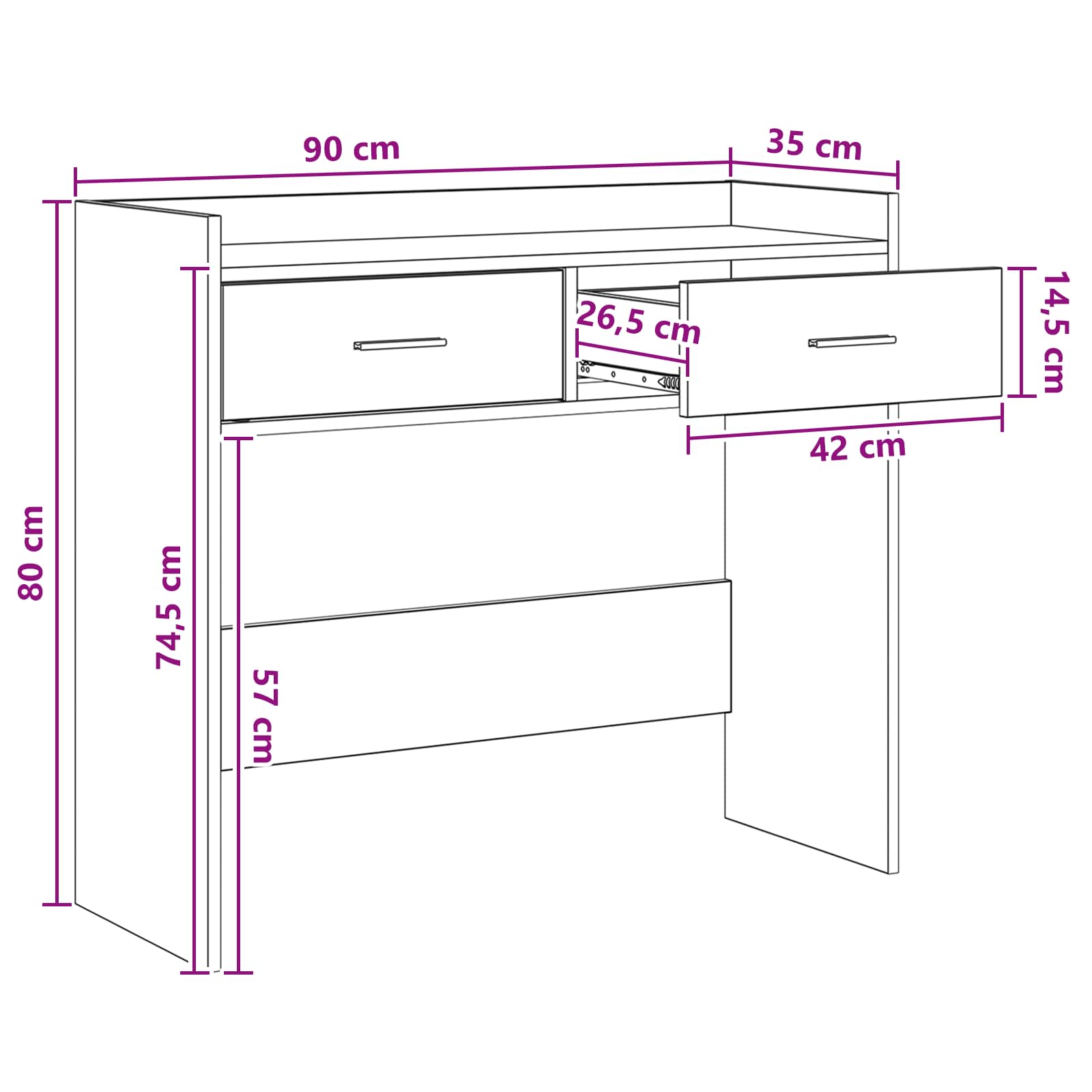 Konsolbord Betongrå 90 x 35 x 80 cm Konstrueret træ