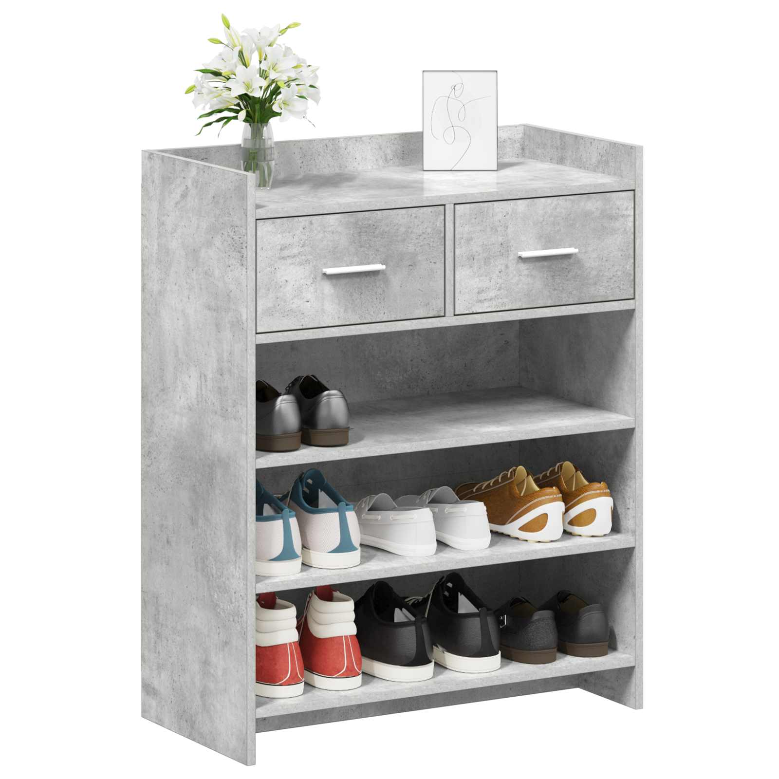 Sko skab med skuffe Betongrå 73,5 x 36 x 92 cm Konstrueret træ