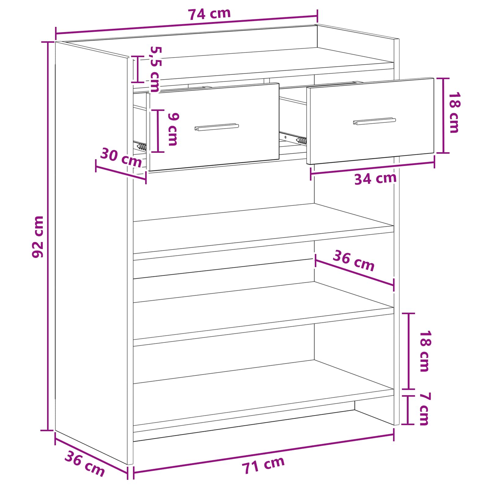Sko skab med skuffe Betongrå 73,5 x 36 x 92 cm Konstrueret træ