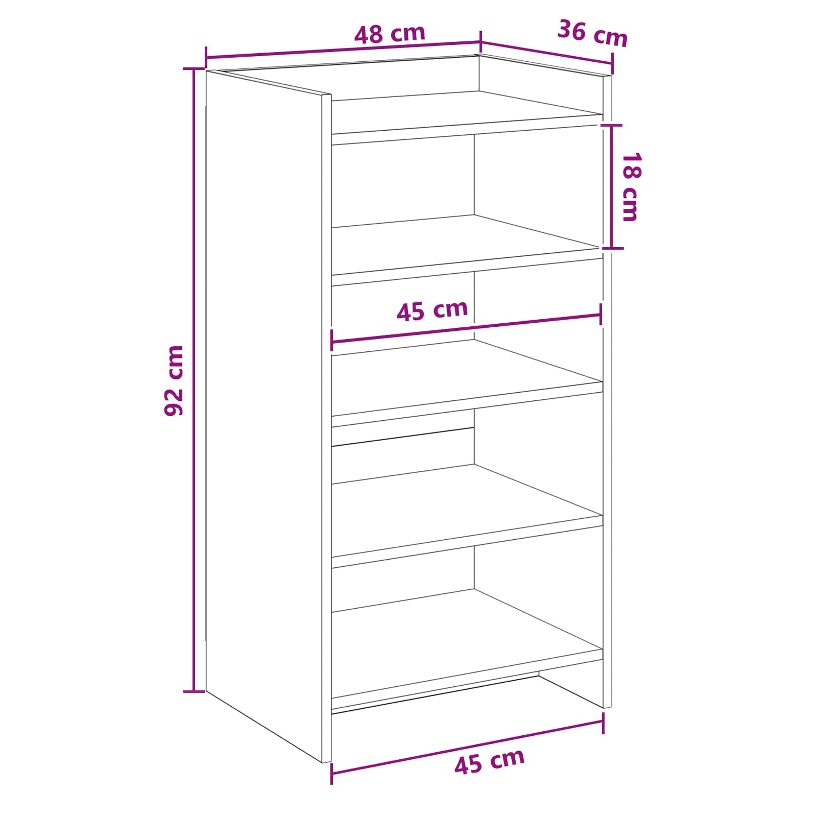 Sko skab med opbevaring Sort eg 48 x 36 x 92 cm Konstrueret træ
