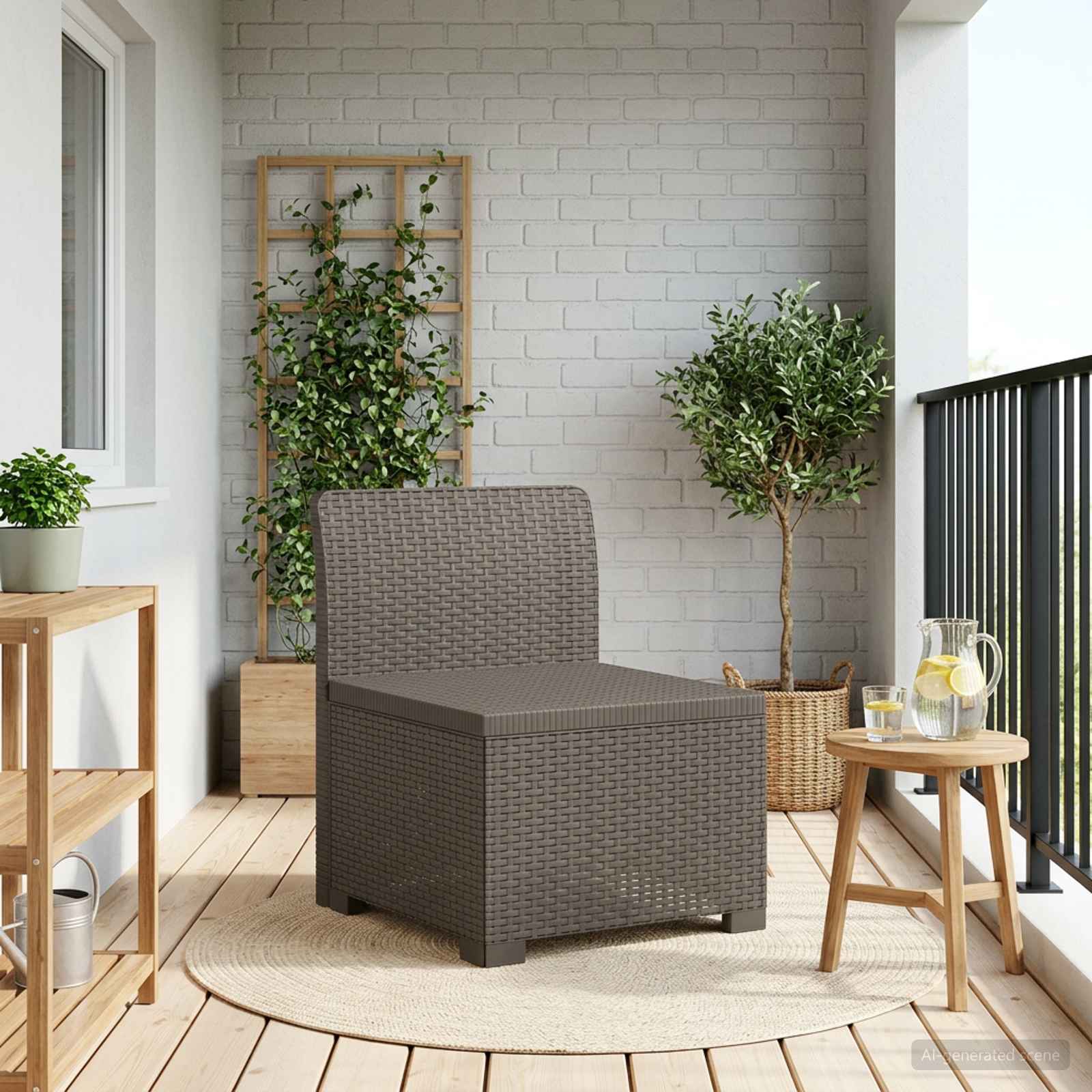 1-personers Havembelsofa Rattan Look PP Lysegr