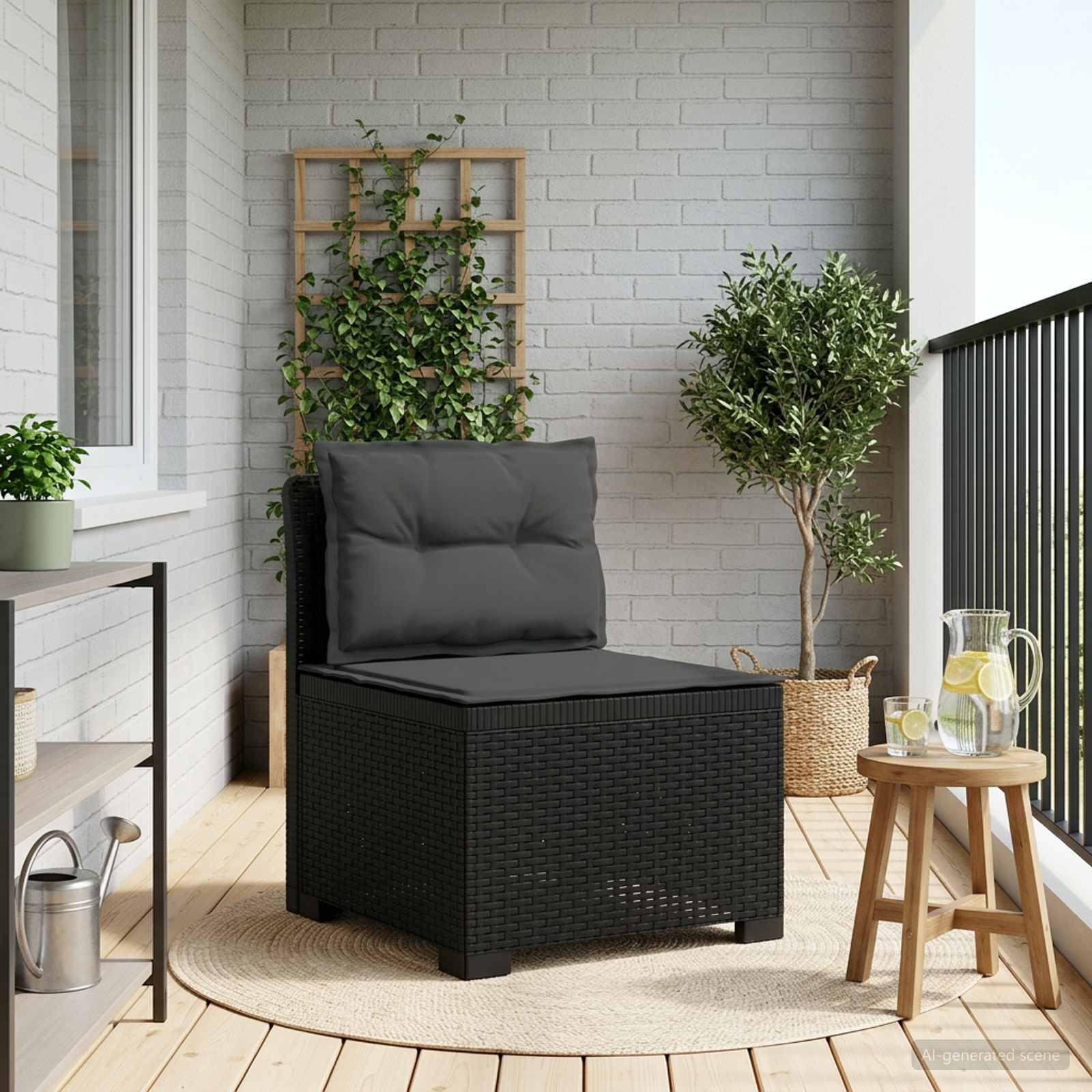 1-personers Havembelsofa med Pudefyld Rattan Look PP Antracit