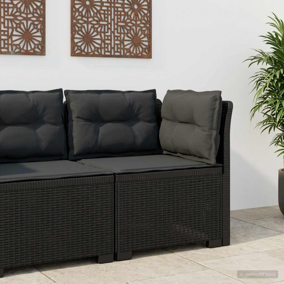 1-personers Havembelsofa med Pudefyld Rattan Look PP Antracit