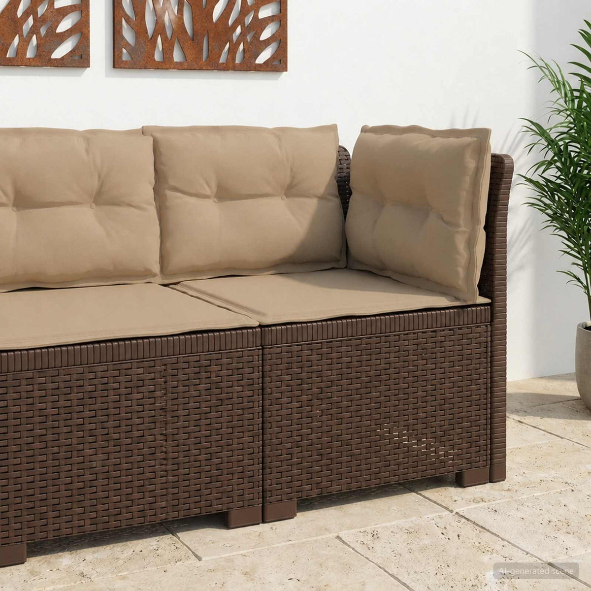 1-personers Havembelsofa med Pudefyld Rattan Look PP Brun