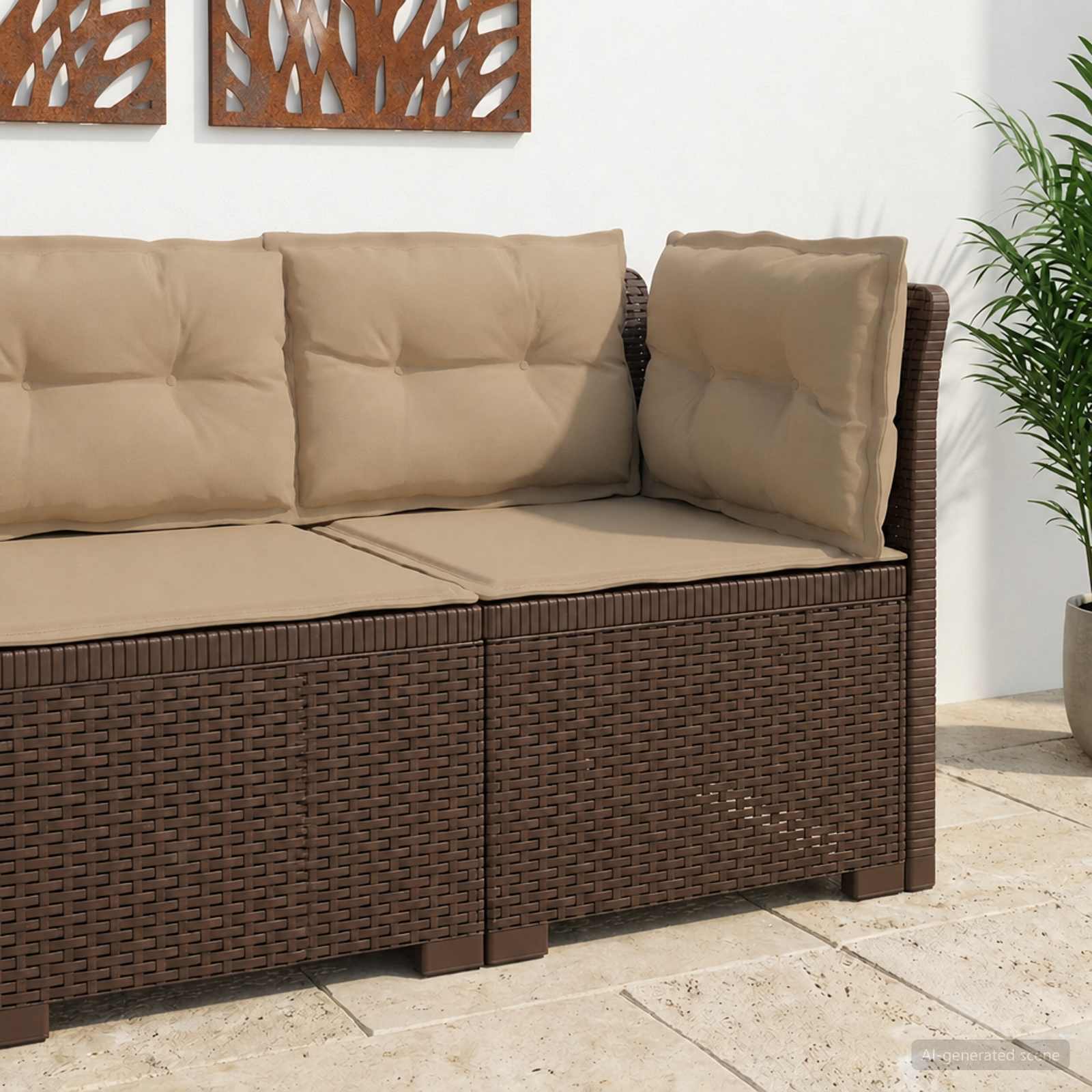 1-personers Havembelsofa med Pudefyld Rattan Look PP Brun