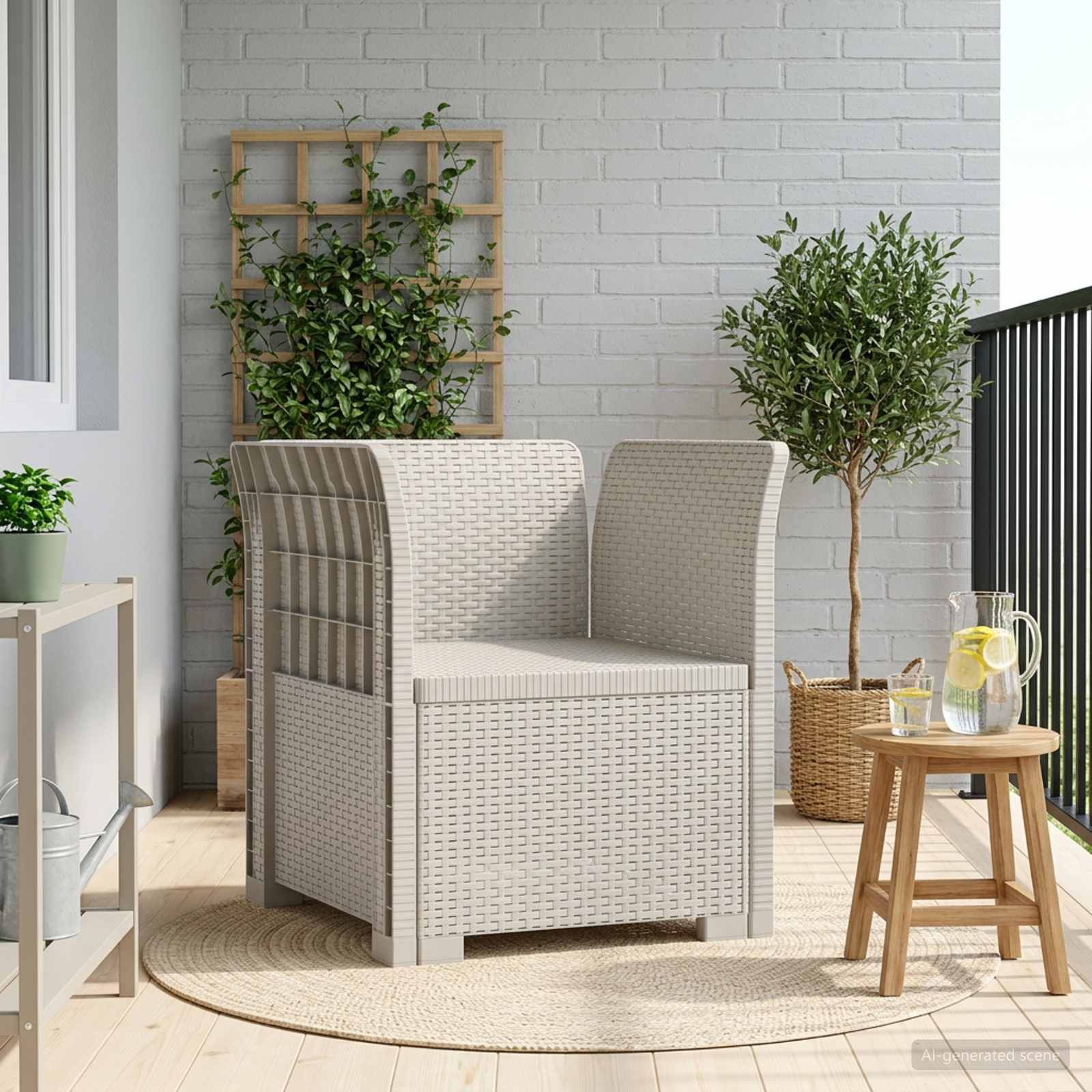 1-personers Lnestol Rattan Look PP Hvid