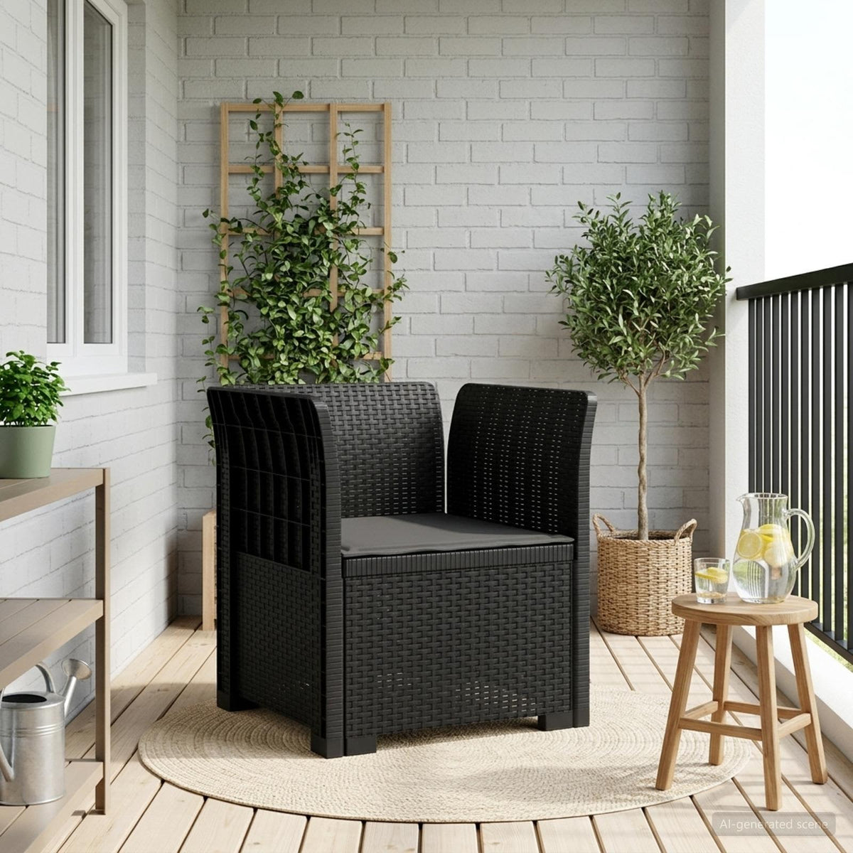 1-personers Lnestol med Pude Rattan Look PP Antracit