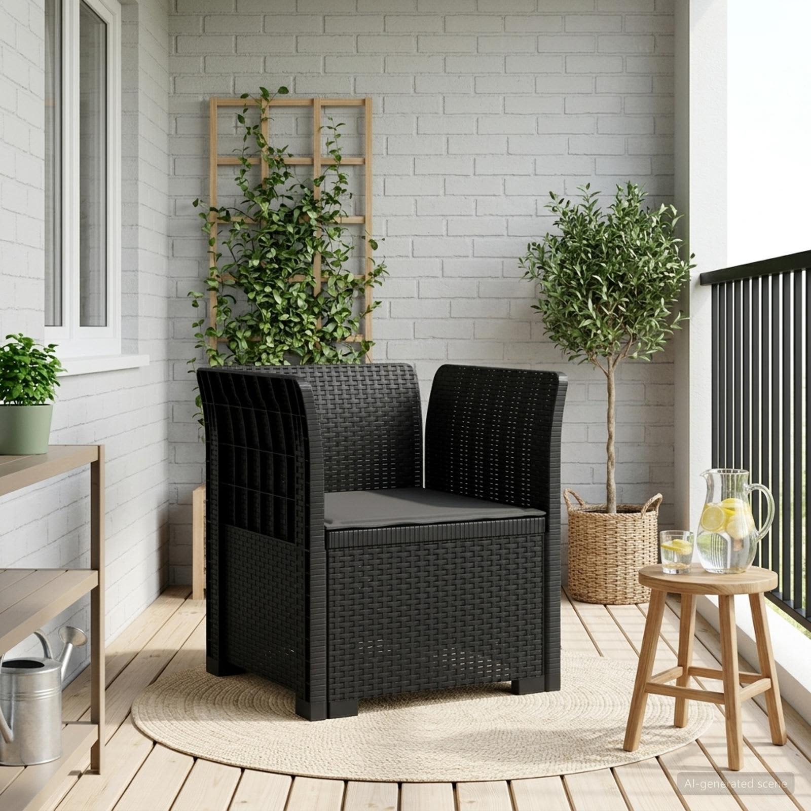 1-personers Lnestol med Pude Rattan Look PP Antracit