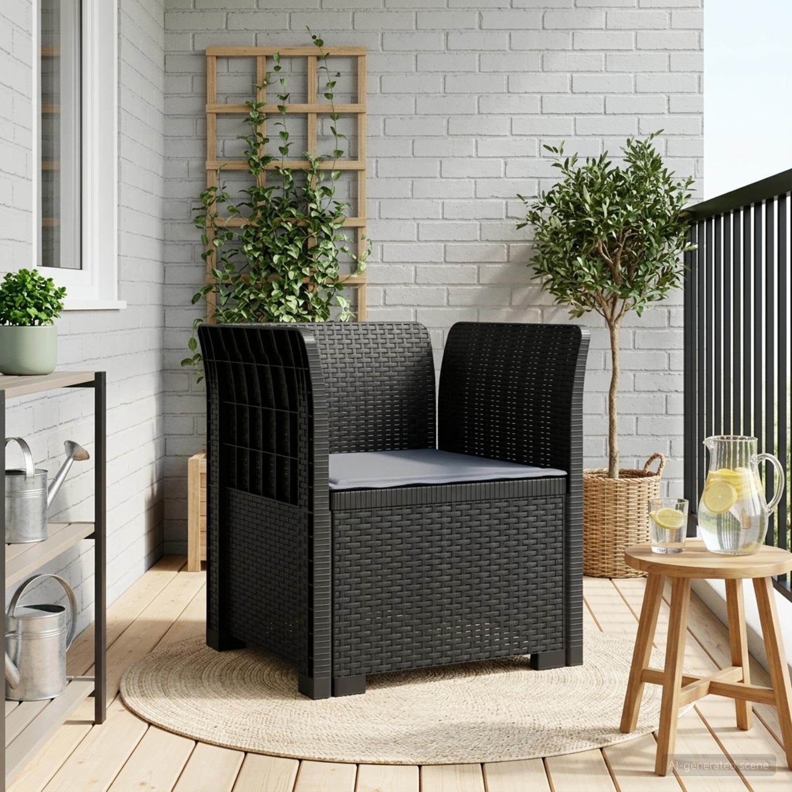 1-personers Lnestol med Pude Rattan Look PP Antracit