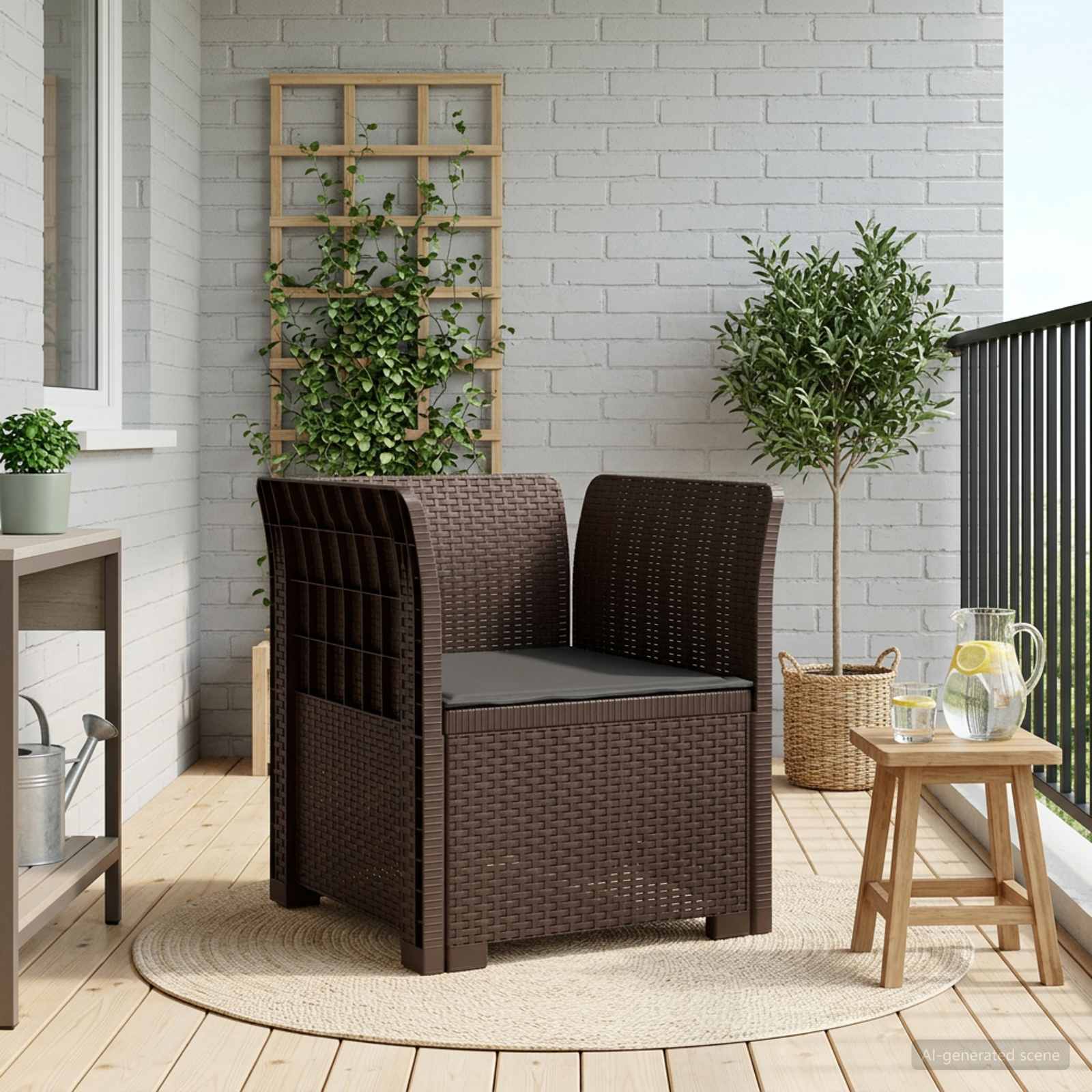 1-personers Lnestol med Pude Rattan Look PP Brun