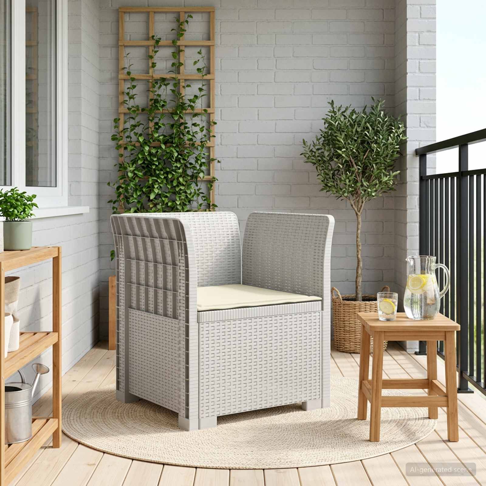 1-personers Lnestol med Pude Rattan Look PP Hvid