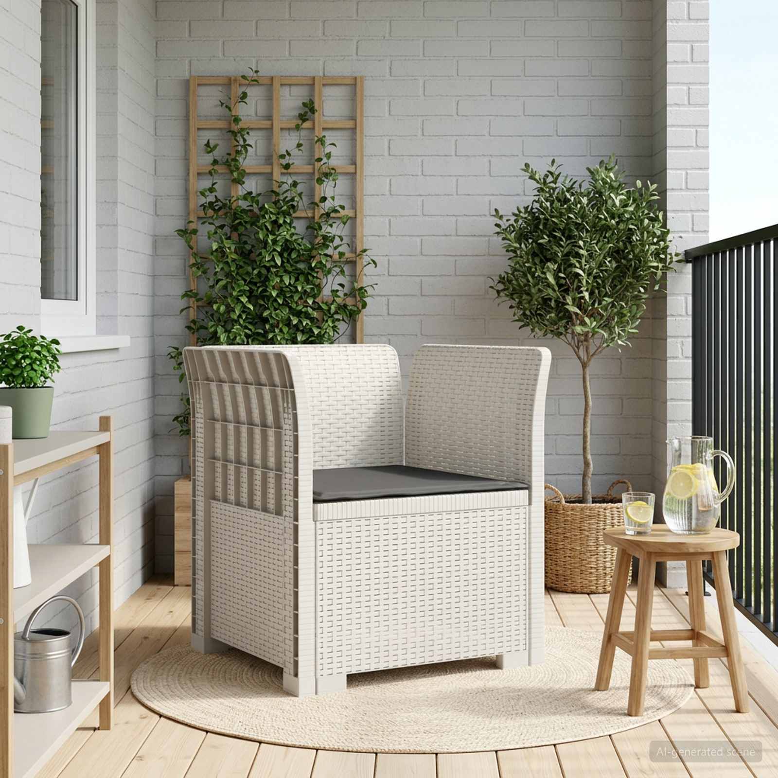 1-personers Lnestol med Pude Rattan Look PP Hvid