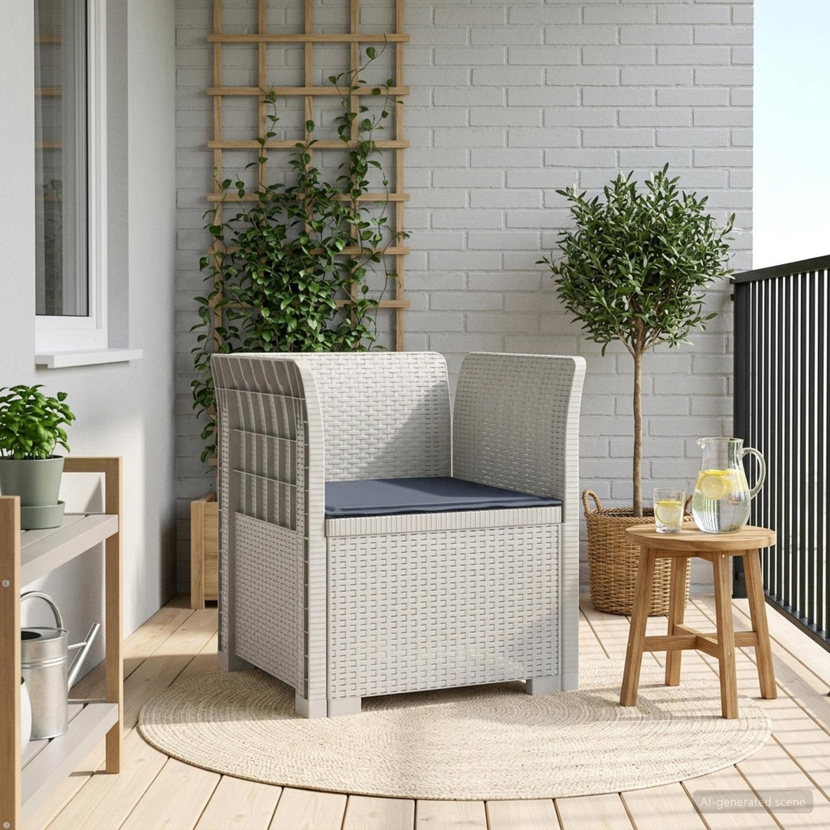 1-personers Lnestol med Pude Rattan Look PP Hvid