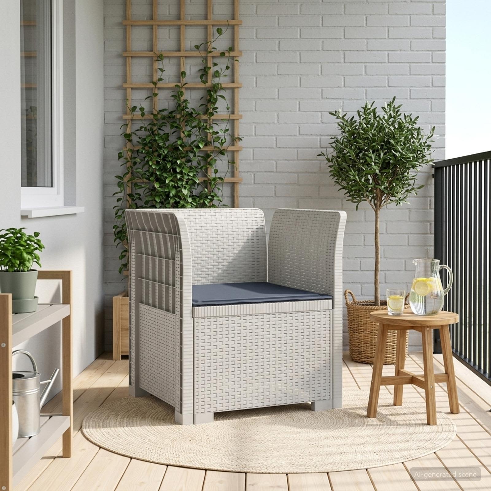 1-personers Lnestol med Pude Rattan Look PP Hvid