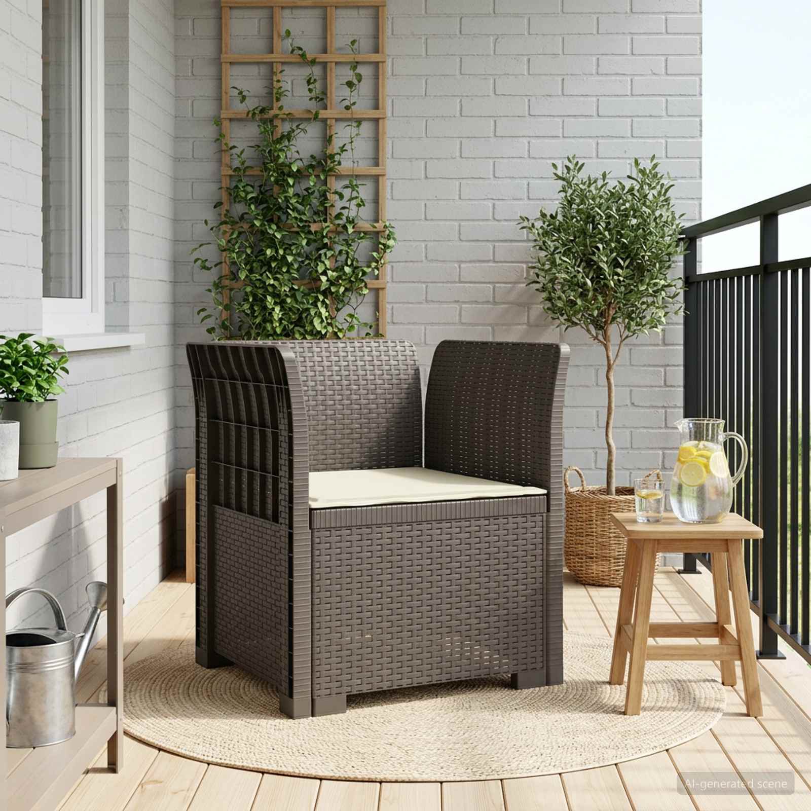 1-personers Lnestol med Pude Rattan Look PP Lysegr