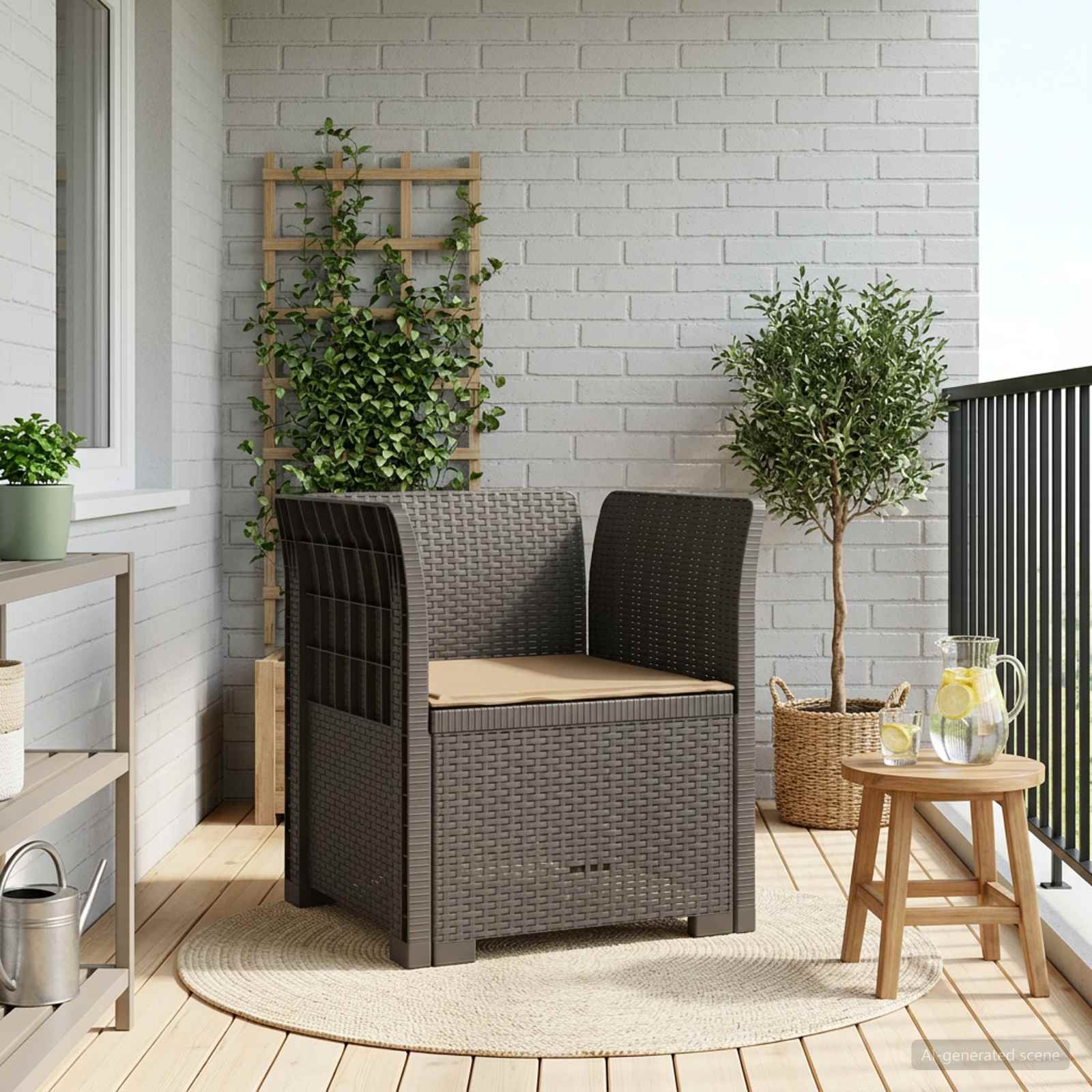 1-personers Lnestol med Pude Rattan Look PP Lysegr