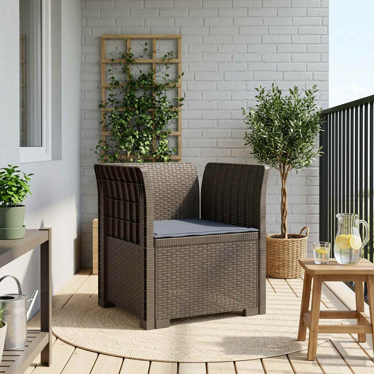 1-personers Lnestol med Pude Rattan Look PP Lysegr
