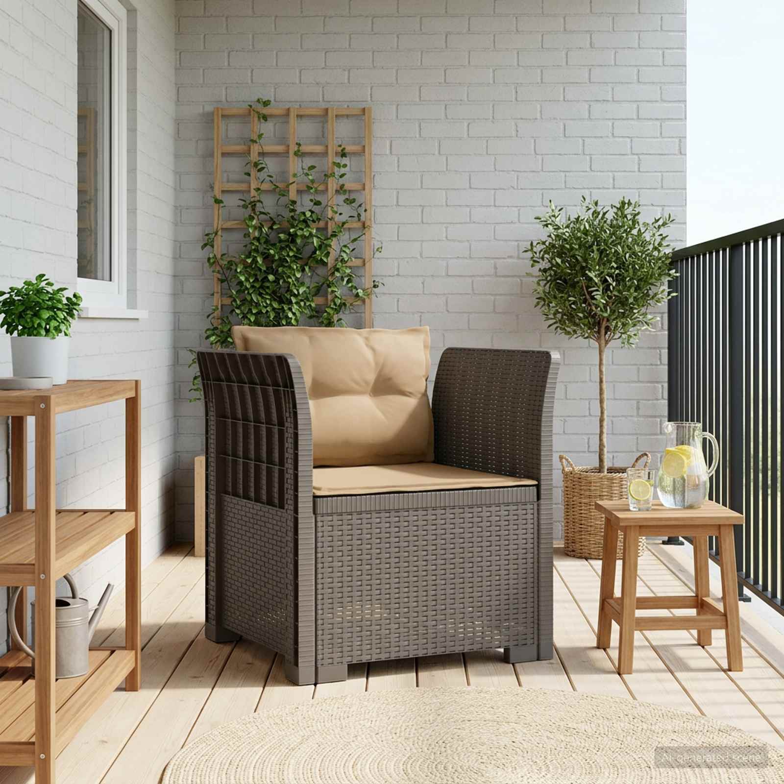 1-personers Lnestol med Pudefyld Rattan Look PP Lysegr
