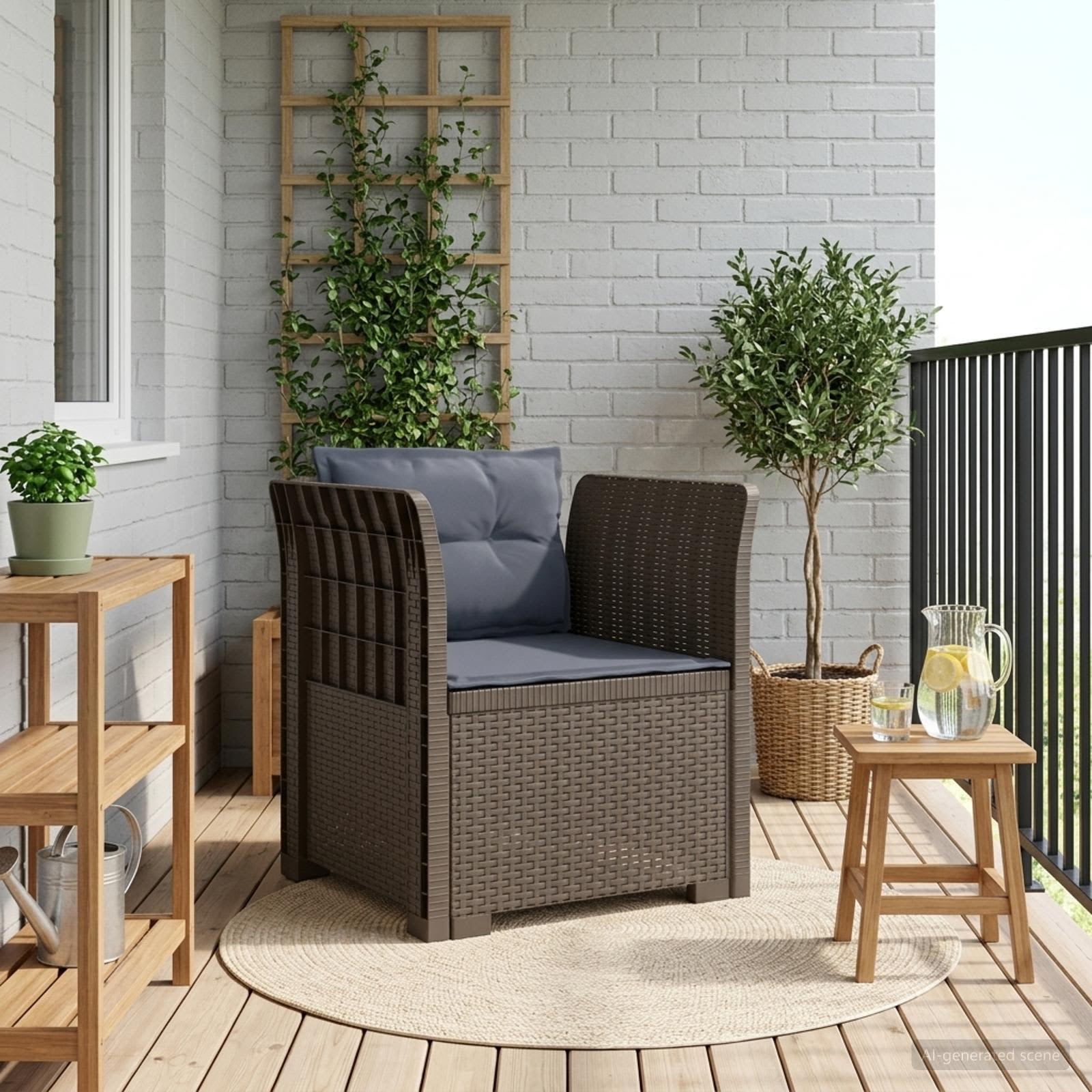 1-personers Lnestol med Pudefyld Rattan Look PP Lysegr