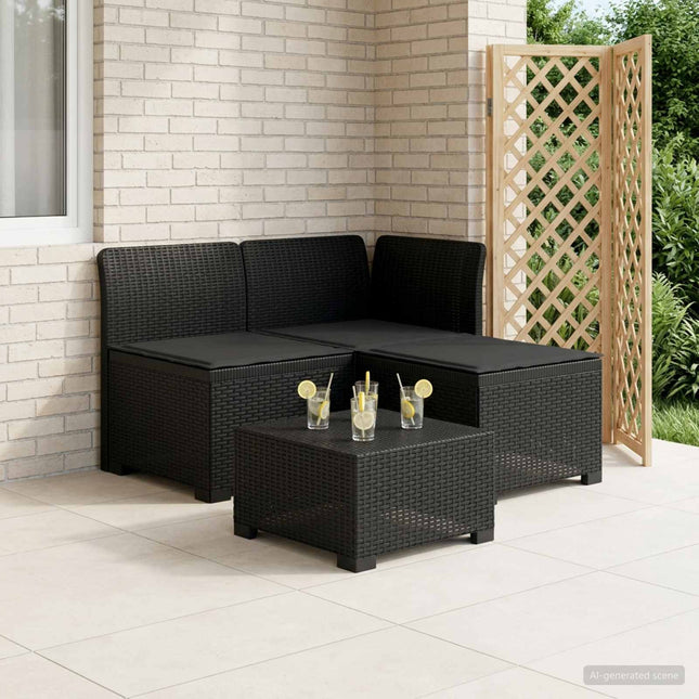 3-personers havensofa med puder i rattanlook PP Antracit