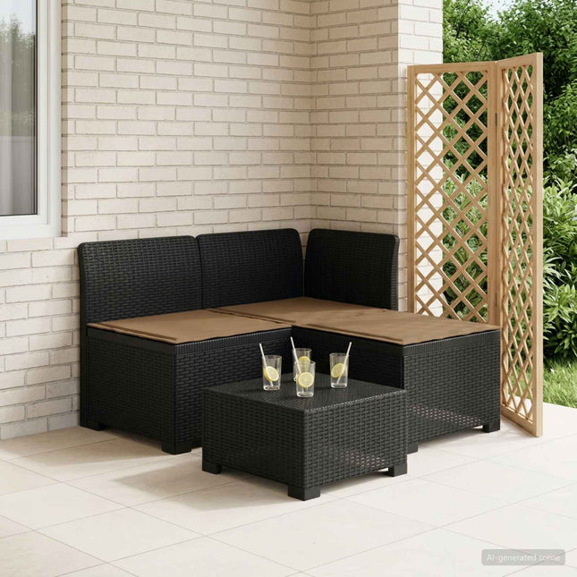 3-personers havensofa med puder i rattanlook PP Antracit