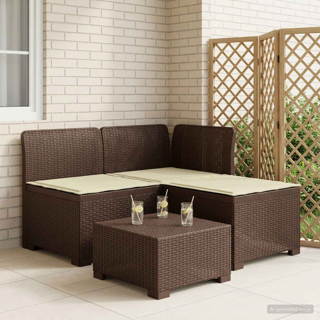 3-personers havensofa med puder i rattanlook PP Brun
