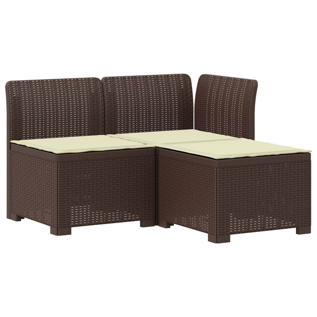 3-personers havensofa med puder i rattanlook PP Brun