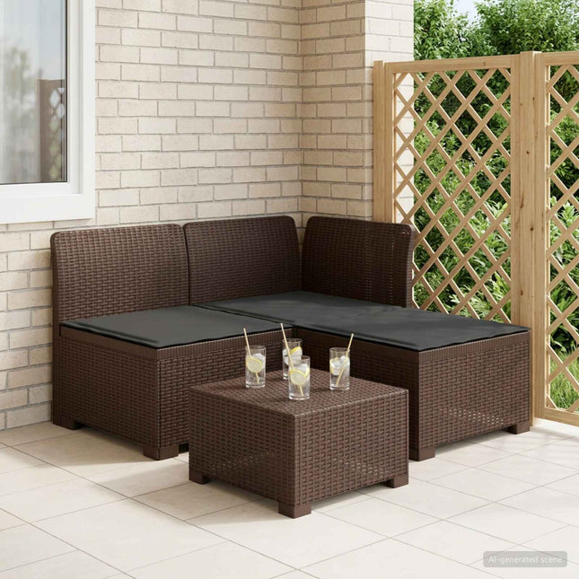 3-personers havensofa med puder i rattanlook PP Brun
