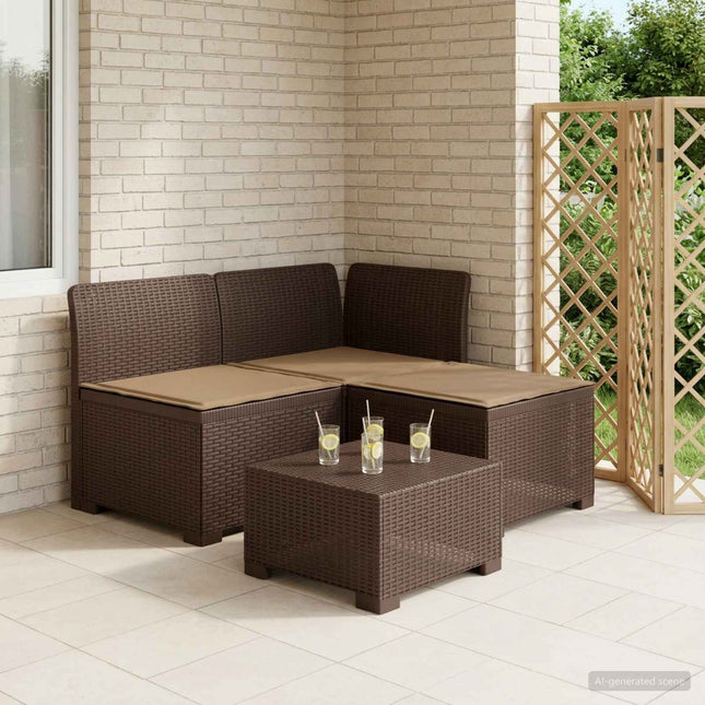 3-personers havensofa med puder i rattanlook PP Brun