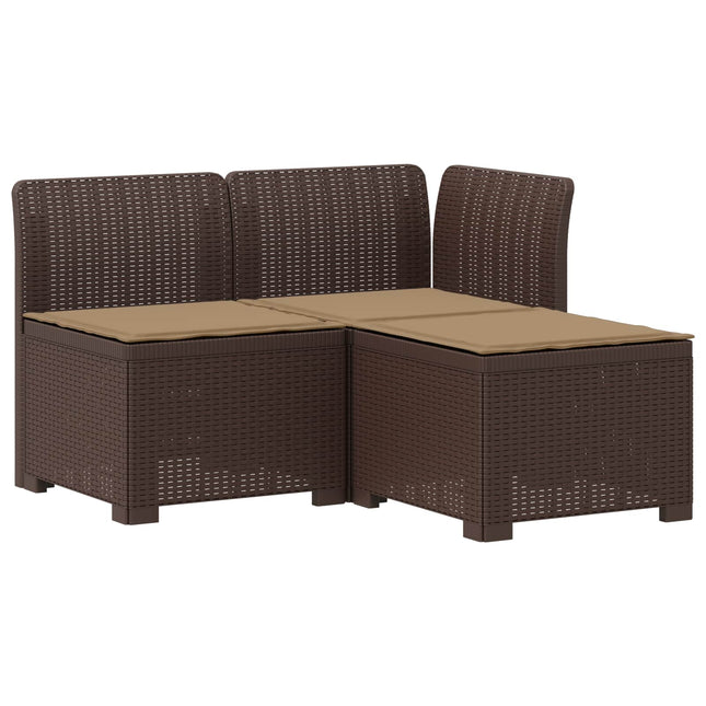 3-personers havensofa med puder i rattanlook PP Brun