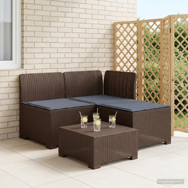 3-personers havensofa med puder i rattanlook PP Brun