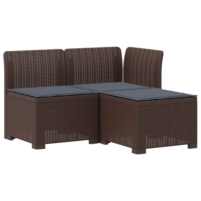 3-personers havensofa med puder i rattanlook PP Brun