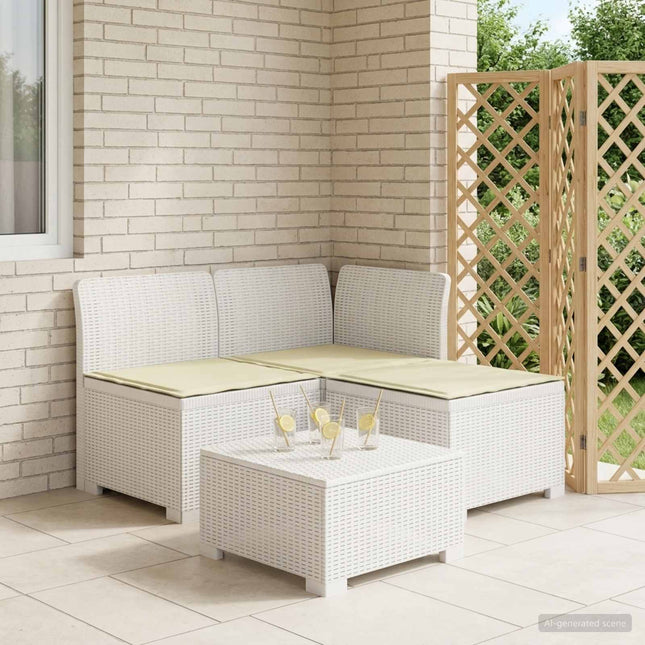 3-personers havensofa med puder i rattanlook PP Hvid
