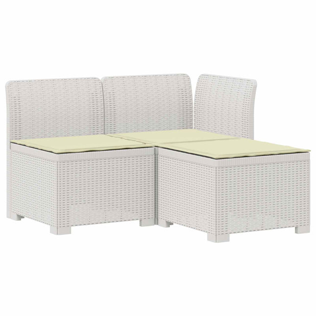 3-personers havensofa med puder i rattanlook PP Hvid
