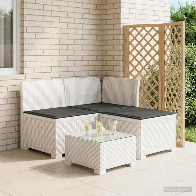 3-personers havensofa med puder i rattanlook PP Hvid