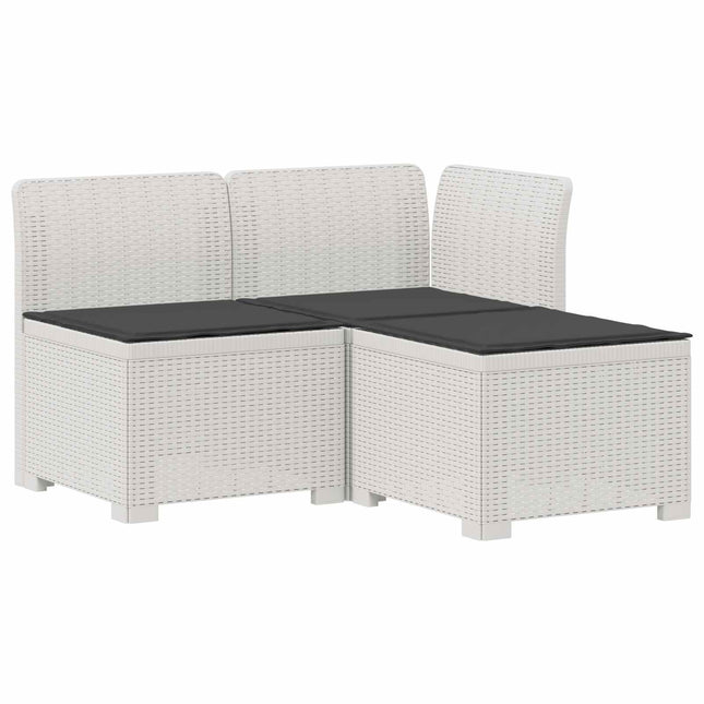 3-personers havensofa med puder i rattanlook PP Hvid