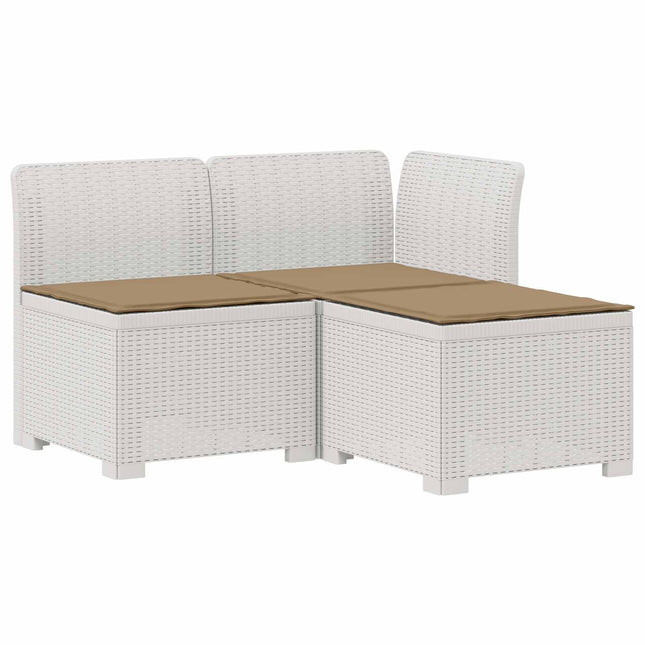 3-personers havensofa med puder i rattanlook PP Hvid